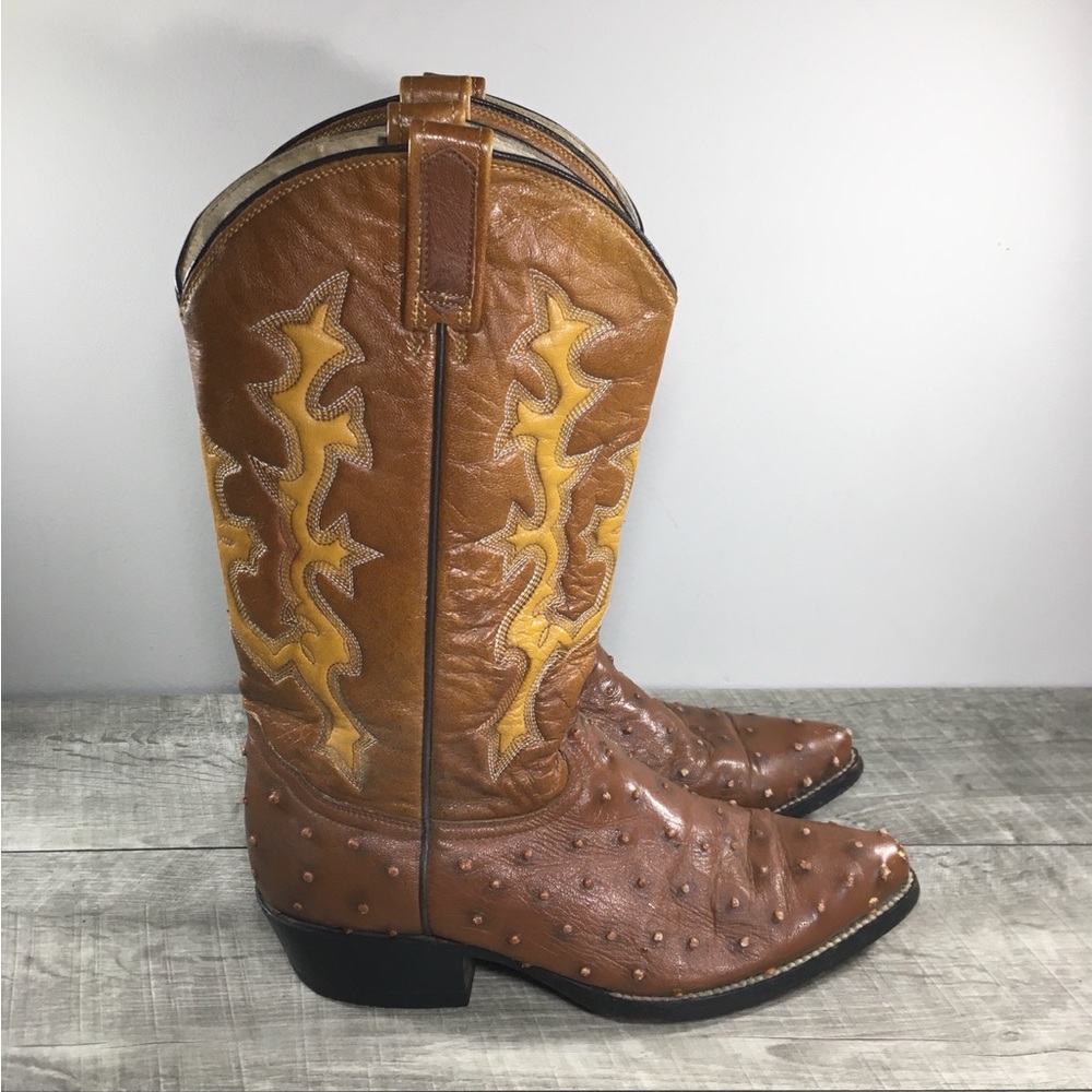 Rubel Vintage Ostrich Leather Cowboy Western Pull-On Dress Fancy Mens Boots Sz 8